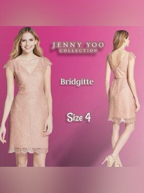 Jenny Yoo Bridgitte Cap Sleeve Lace Sheath Dress Peach Pink Size 4